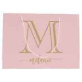 Chic Monogram Blush Pink Gold Large Gift Bag Groot Cadeauzakje (Achterkant)