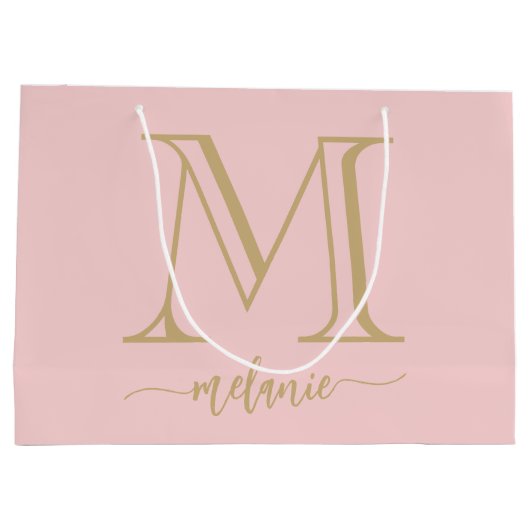 Chic Monogram Blush Pink Gold Large Gift Bag Groot Cadeauzakje (Achterkant)