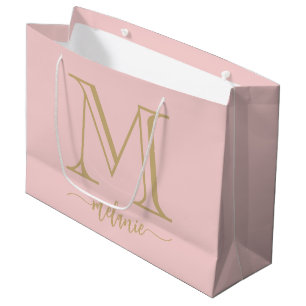 Chic Monogram Blush Pink Gold Large Gift Bag Groot Cadeauzakje