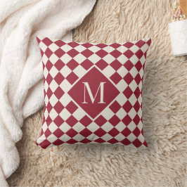 Chic Monogram Bourgogne Rode Crème Geruit Patroon Kussen