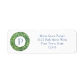 Chic Monogram Boxwood WreatReturn Address Etiket (Voorkant)