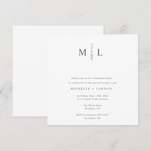Chic Monogram Branch Rehearsal Dinner Invitation Kaart (Voorkant / Achterkant)
