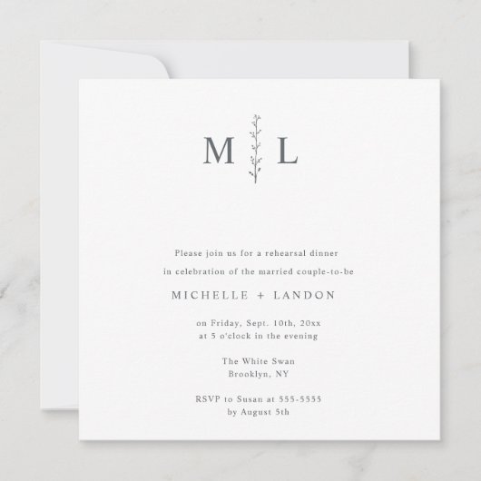 Chic Monogram Branch Rehearsal Dinner Invitation Kaart (Voorkant)