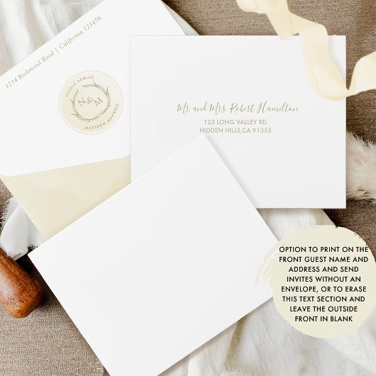 Chic, Monogram, Champagne Cream Waterverf Wedding All In One Uitnodiging