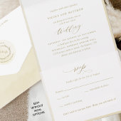 Chic, Monogram, Champagne Cream Waterverf Wedding All In One Uitnodiging