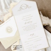 Chic, Monogram, Champagne Cream Waterverf Wedding All In One Uitnodiging