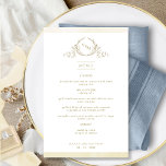 Chic Monogram Champagne Waterverf Wedding Menu<br><div class="desc">Welkom uw gasten bij hun tafel met dit elegante monogrammed trouwmenu, met voortreffelijke handgetekende bladmonogram met stellende initialen, en de grensstrepen van de waterverf van champagne crème. Rug met mooie waterverf was in een verscheidenheid aan champagne, botercrème, ivoor en gouden tinten. Een deel van ons Collectie "Champagne Cream Waterverf Botanical...</div>