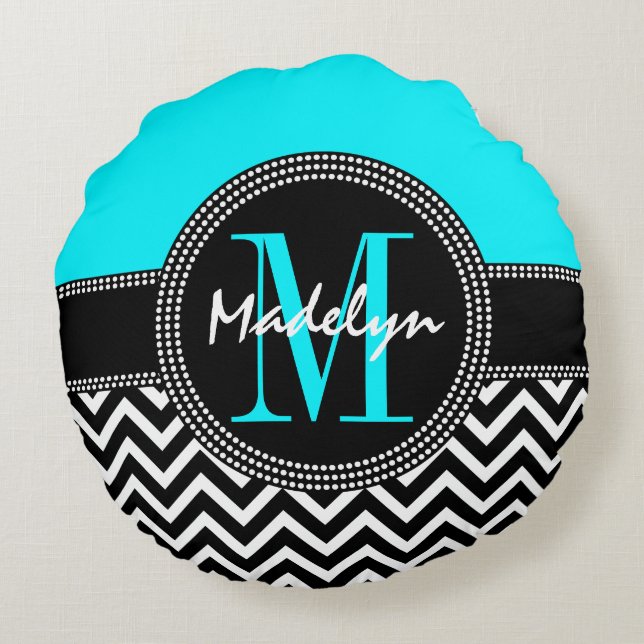 Chic Monogram Chevron - M is voor Madelyn Rond Kussen (Achterkant)