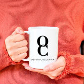 Chic Monogram Classic Elegant Minimaal Zwart Wit Koffiemok