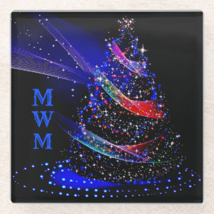 Chic Monogram Colors Glitter kerstboommarine Glazen Onderzetter