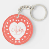 Chic Monogram Coral Girly White Heart Sjabloon Sleutelhanger (Achterkant)