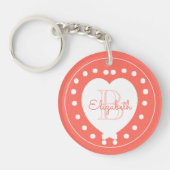 Chic Monogram Coral Girly White Heart Sjabloon Sleutelhanger (Voorkant)