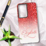 Chic Monogram Coral Glitter Ombre Voornaam Samsung Galaxy Hoesje<br><div class="desc">Dit chique ombre ontwerp heeft een koraal glitter achtergrond met aangepaste naam en initiaal letter monogram. Personaliseer het hoesje in de tekstvelden met een naam en initiaal,  verwijder beide of een of bewerk het met het ontwerpgereedschap om een lettertypestijl,  -grootte en -kleur te selecteren die u wilt.</div>