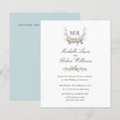 Chic Monogram Crest Gold en blue floral Wedding (Voorkant / Achterkant)