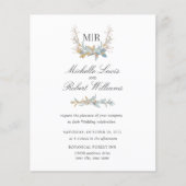 Chic Monogram Crest Gold en blue floral Wedding (Voorkant)