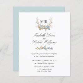 Chic Monogram Crest Gold en blue floral Wedding