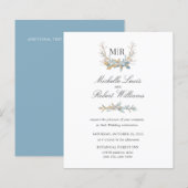 Chic Monogram Crest Gold en blue floral Wedding (Voorkant / Achterkant)
