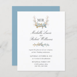 Chic Monogram Crest Gold en blue floral Wedding