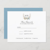 Chic Monogram Crest Goud en blauw Trouw RSVP (Voorkant / Achterkant)