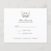 Chic Monogram Crest Goud en blauw Trouw RSVP (Voorkant)
