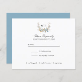 Chic Monogram Crest Goud en blauw Trouw RSVP