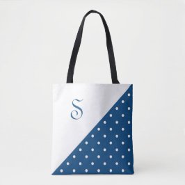 Chic Monogram donkerblauwe witte polaire dot Geome Tote Bag