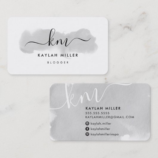 CHIC MONOGRAM elegante initialen grijze waterverf Visitekaartje (Voorkant / Achterkant)