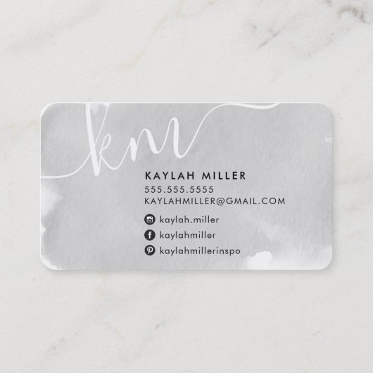 CHIC MONOGRAM elegante initialen grijze waterverf Visitekaartje (Achterkant)