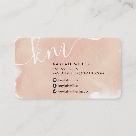 CHIC MONOGRAM Elegante initialen roze waterverf Visitekaartje