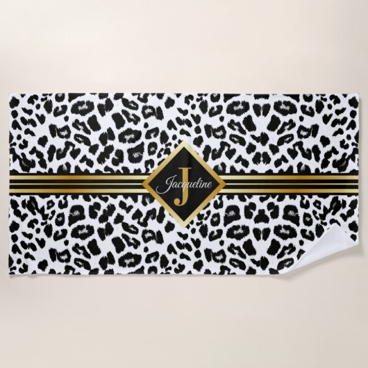 Chic Monogram Faux Gold op proefdruk Strandlaken (Voorkant)