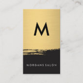 Chic Monogram Faux Metallic Gold Brushed Black Visitekaartje (Voorkant)