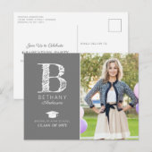 Chic Monogram Foto Afstuderen Party Aankondiging Briefkaart (Voorkant / Achterkant)