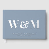 Chic Monogram Foto Dusty Blue Wedding Gastenboek (Voorkant)