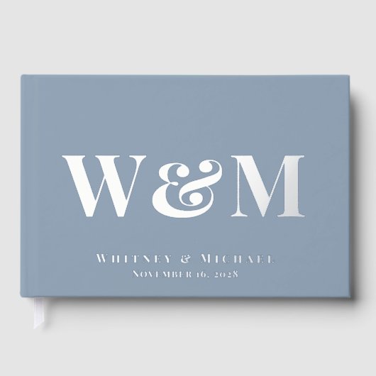 Chic Monogram Foto Dusty Blue Wedding Gastenboek (Voorkant)