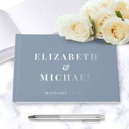 Chic Monogram Foto Dusty Blue Wedding Gastenboek