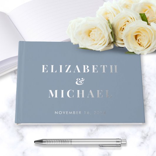 Chic Monogram Foto Dusty Blue Wedding Gastenboek