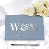 Chic Monogram Foto Dusty Blue Wedding Gastenboek