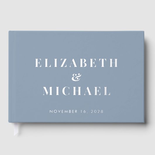 Chic Monogram Foto Dusty Blue Wedding Gastenboek (Voorkant)