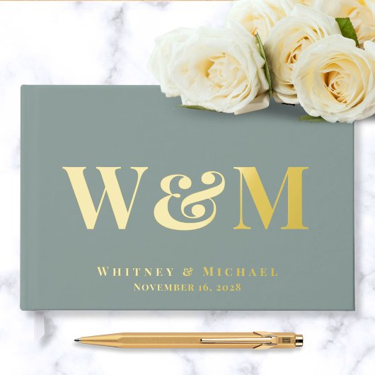 Chic Monogram Foto Sage Green Wedding Gastenboek