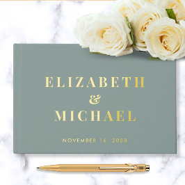 Chic Monogram Foto Sage Green Wedding Gastenboek