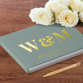 Chic Monogram Foto Sage Green Wedding Gastenboek