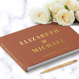 Chic Monogram Foto Terracotta Trouwgoud Gastenboek