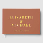 Chic Monogram Foto Terracotta Trouwgoud Gastenboek (Voorkant)