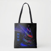 Chic Monogram Glitter kerstboom Navy Canvas tas (Voorkant)