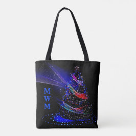 Chic Monogram Glitter kerstboom Navy Canvas tas