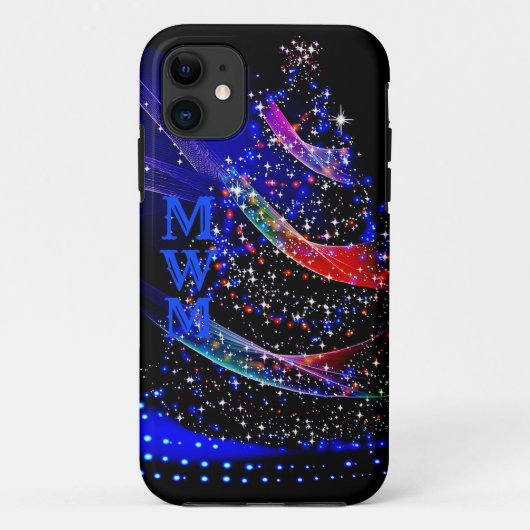 Chic Monogram Glitter kerstboommarine Case-Mate iPhone Case (Achterkant)