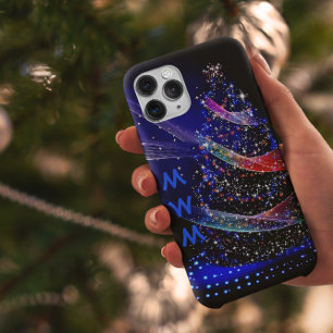 Chic Monogram Glitter kerstboommarine Case-Mate iPhone Case