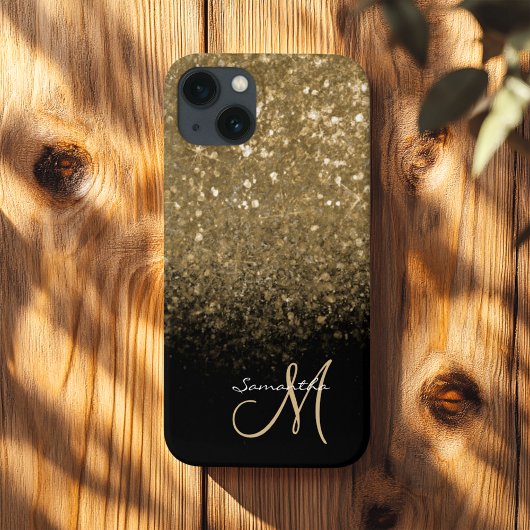 Chic Monogram Gold Glitter & Black Case-Mate iPhone Case