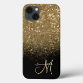 Chic Monogram Gold Glitter & Black Case-Mate iPhone Case (Achterkant)