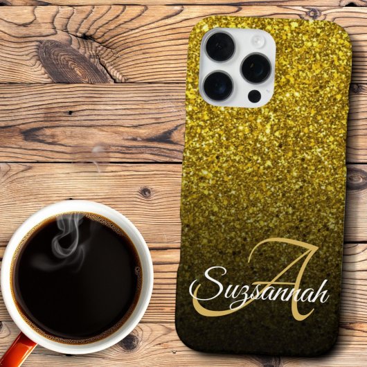 Chic Monogram Gold Glitter Ombre Voornaam iPhone Hoesje
